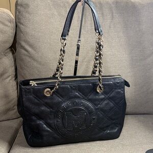 Metrocity Black Quilted Leather  Shoulder Tote with Gold Chain Straps